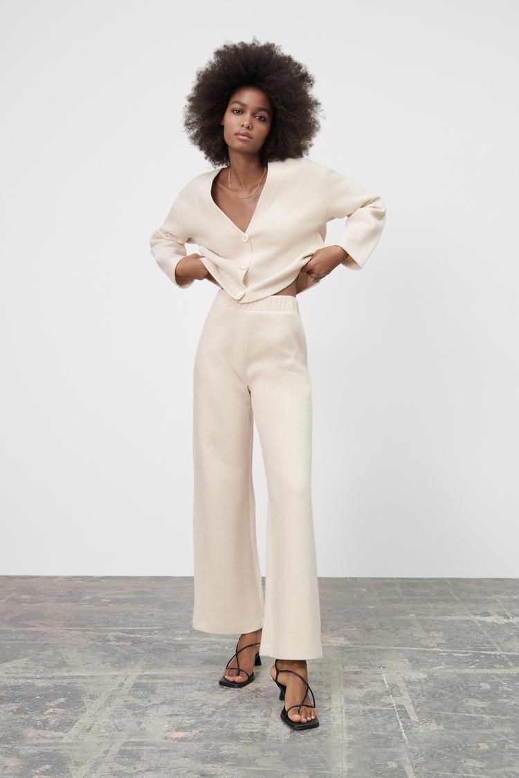 Cream wide leg trousers zara best sale